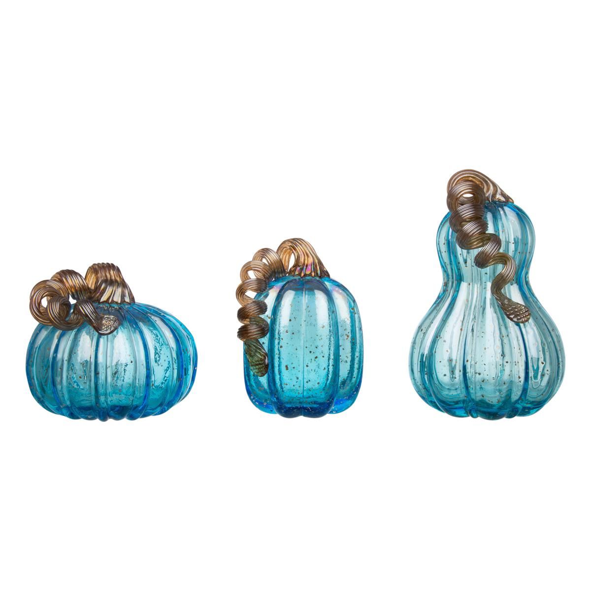 Glitzhome Set of 3 Blue Glass Pumpkin - 20648884 | HSN | HSN