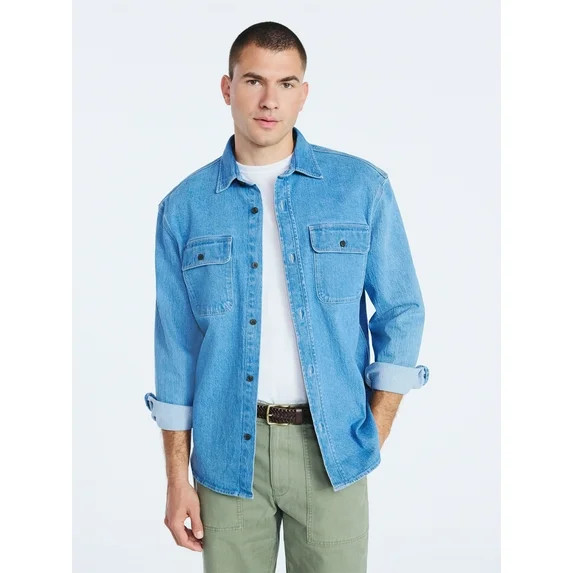 Free Assembly Men's Heavyweight Denim Overshirt with Long Sleeves, Sizes S-3XL | Walmart (US)