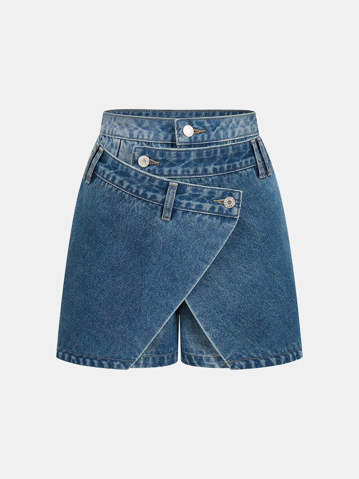 Layered Waistband Asymmetric Denim Skort | Commense