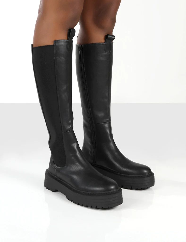 Andi Black Knee high Chunky Sole Boots | Public Desire (US & CA)