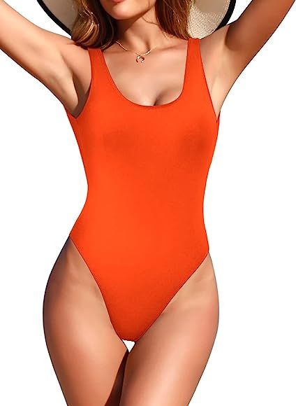 SHEKINI Women's Retro High Cut Low Back One Piece Swimsuits Brazilian Bikini Bathing Suit | Amazon (US)