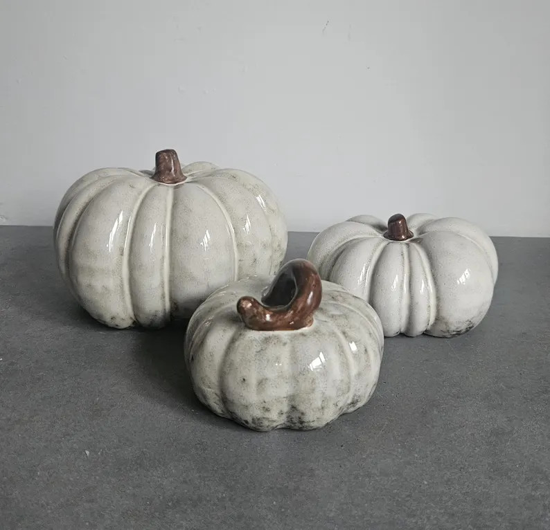 Set 3 Ceramic Pumpkin Ornament Autumn Halloween Winter Home Decor Country Rustic Nordic Homeware ... | Etsy (Global)