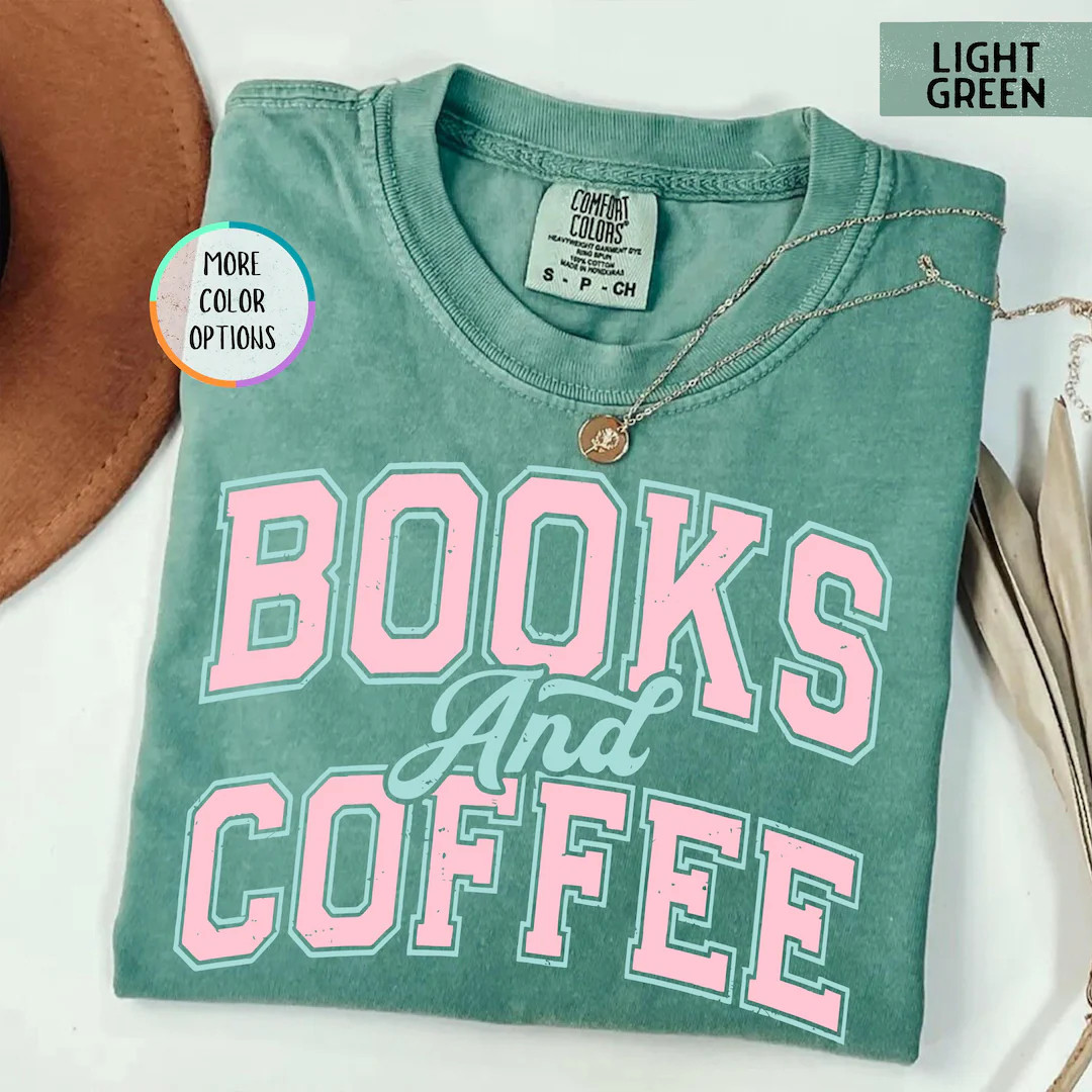 Comfort Colors® Books and Coffee Shirt, Gift for Book Lover, Bookish T-Shirt, Reading Shirt, Boo... | Etsy (US)
