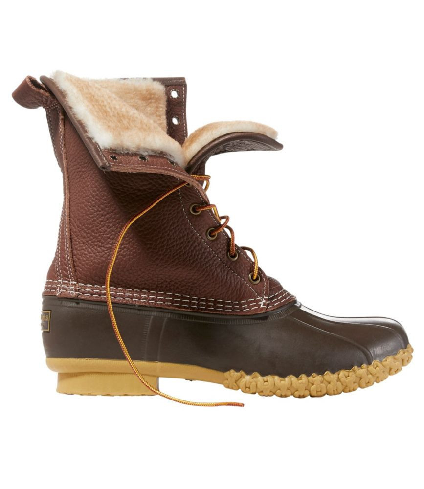Men's Bean Duck Boots, 10" Shearling-Lined Tumbled Leather Maple/Brown 14(EE), Leather/Rubber L.L.Bean | L.L. Bean