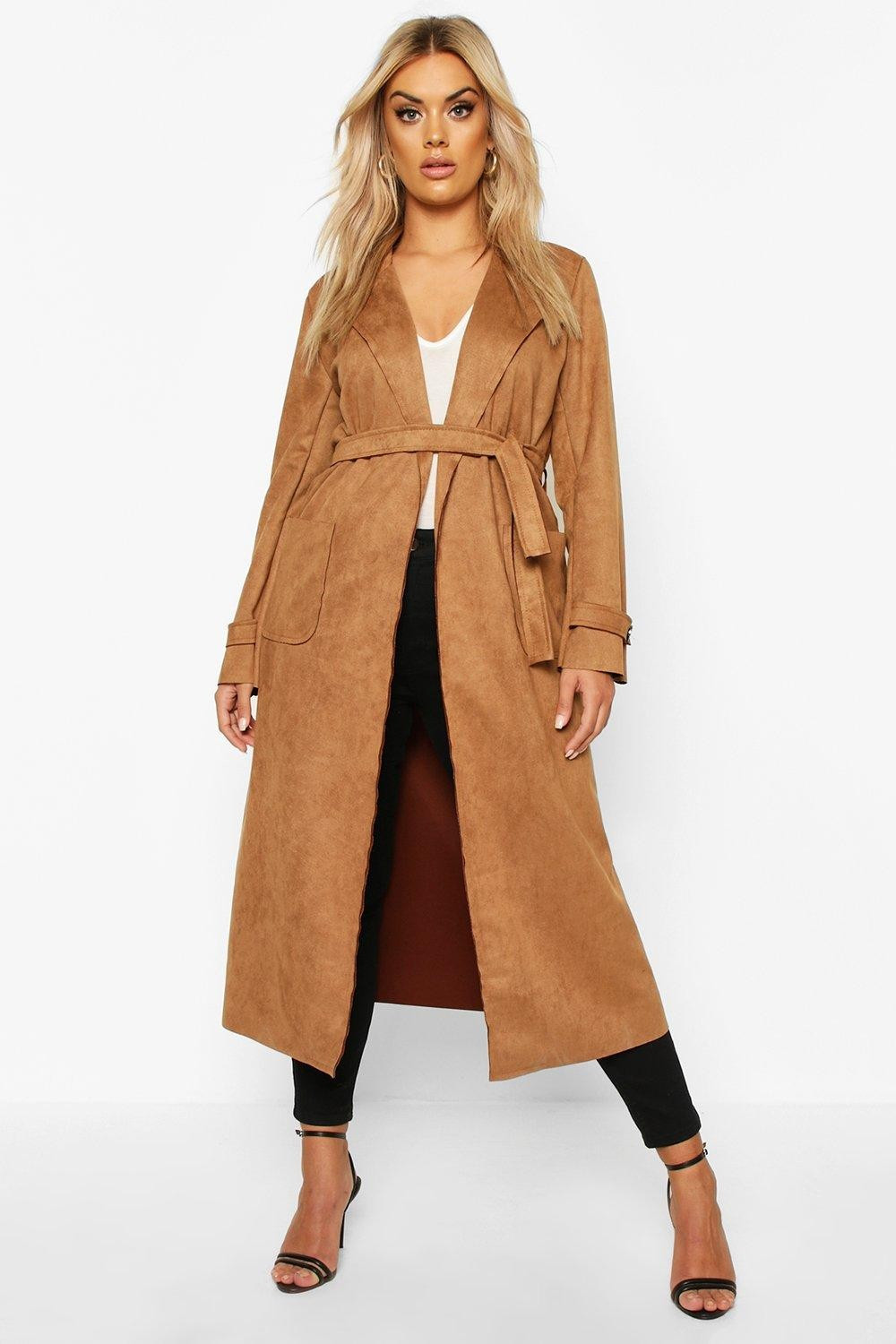 Womens Plus Soft Faux Suede Trench Coat - Beige - 16 | Boohoo.com (US & CA)