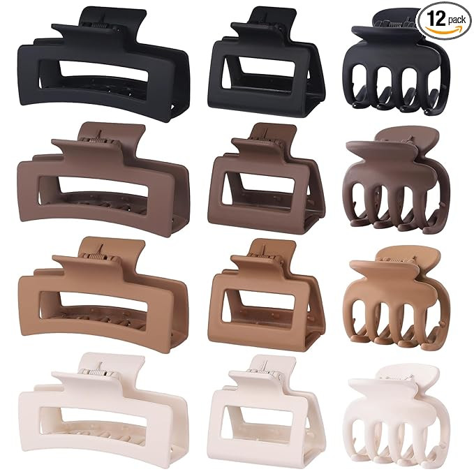 12 Pcs Hair Clips for Women 3 Styles Small Medium Large Claw Clips for Thin Thick Curly Hair, Str... | Amazon (US)