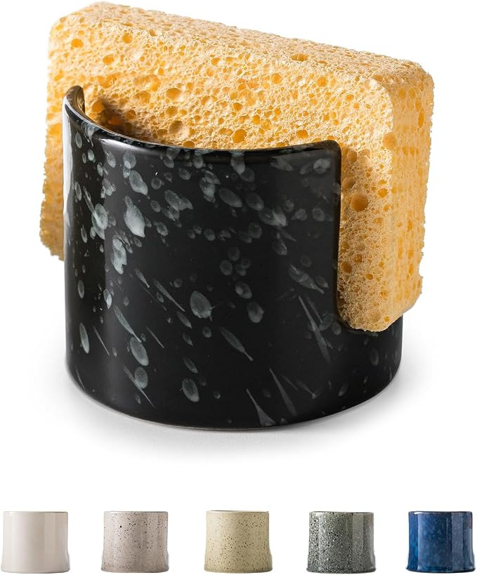 Sponge Holder for Kitchen, Ceramic Sink Caddy Scrub Sponge Rack Dish Rack Scrubbers Holder for Ki... | Amazon (US)