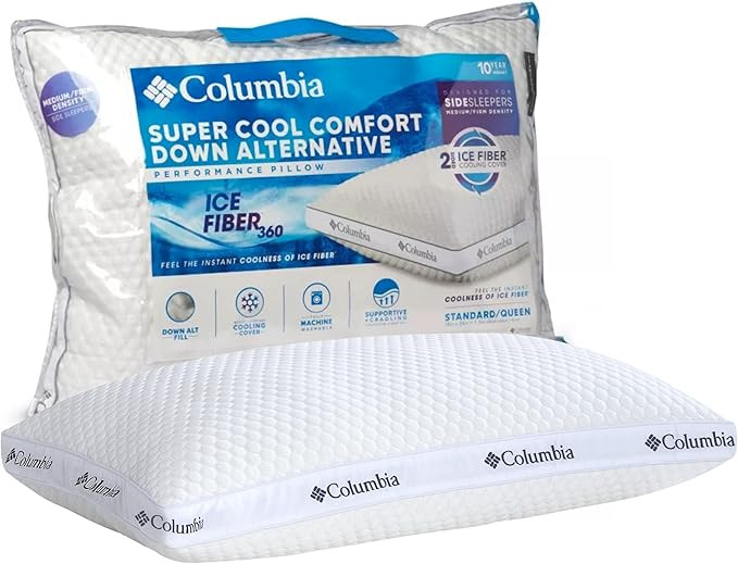Columbia Comfort Ice Fiber Side Sleeper Down Alternative Bed Pillow with Polyester Fiberfill, Sup... | Amazon (US)