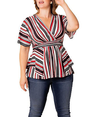 Plus Size Boulevard Short Sleeve Stripe Top | Macy's