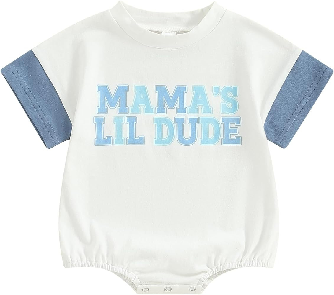 Baby Boy Bubble Romper Daddys/Mamas Lil Dude Color Block Short Sleeve Oversized Bodysuit Newborn ... | Amazon (US)