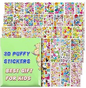 Stickers for Kids, 3D Puffy Stickers, 64 Different Sheets, 3200+ Stickers, Including Animals, Car... | Amazon (US)