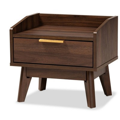 Lena Walnut Finished Wood Nightstand Brown - Baxton Studio: Retro Mid-Century Design, Gold-Tone Handle, Engineered Wood | Target