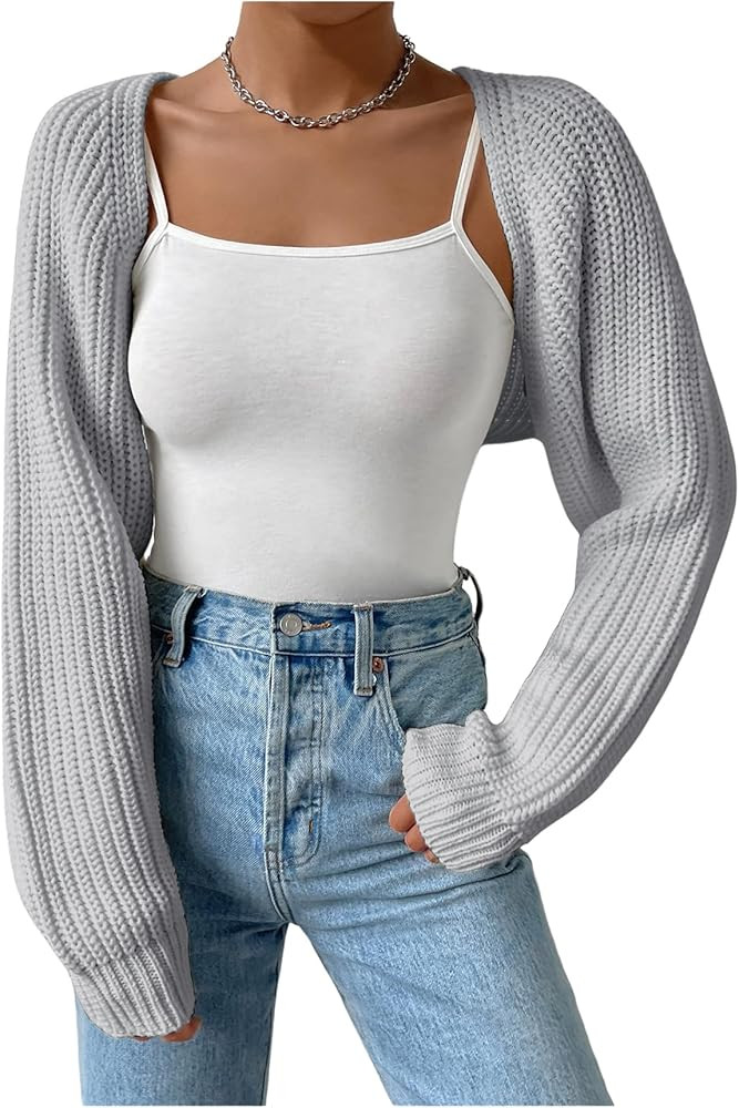 Verdusa Women's Y2k Cropped Cardigan Sweaters Lightweight Knit Open Front Bolero Shrugs Spring Fa... | Amazon (US)