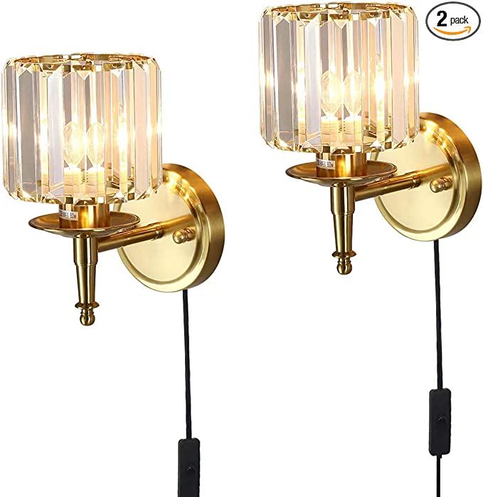HHQOAKUA Wall Sconces Set of Two, Crystal Wall Lighting, Lampshade for LED Bulbs or Incandescence... | Amazon (US)