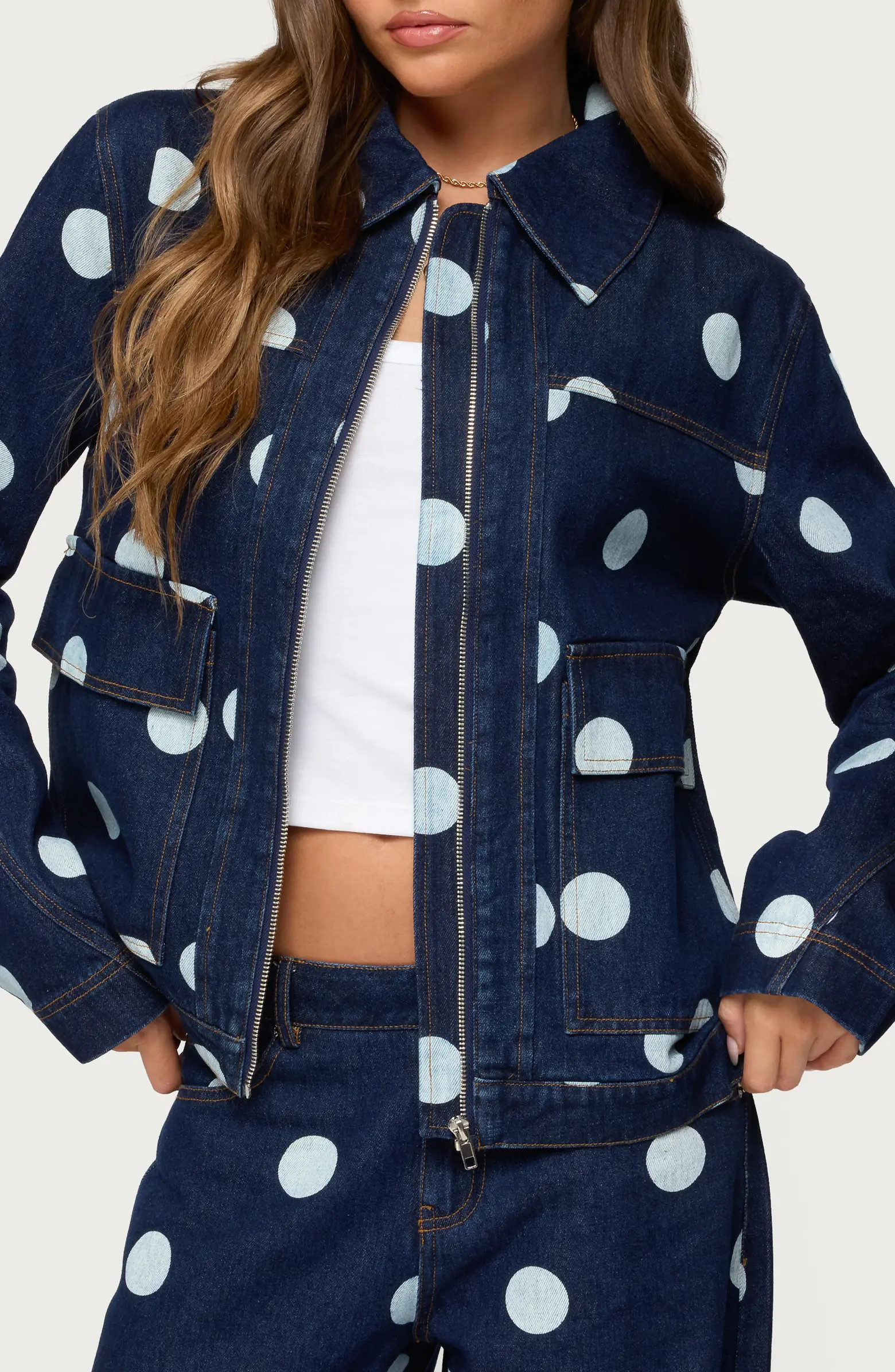 Leyah Polka Dot Oversize Denim Jacket | Nordstrom