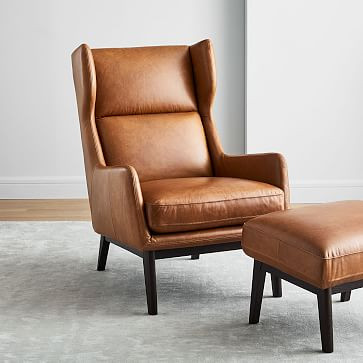 Ryder Leather Chair &amp; Ottoman Set | West Elm (US)