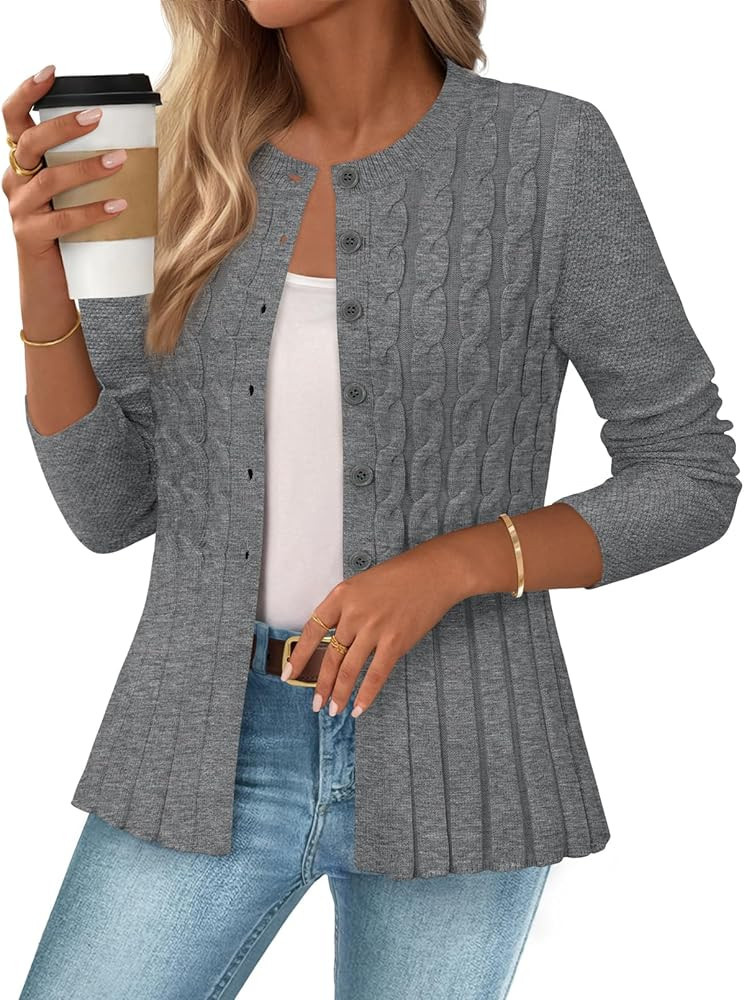 MEROKEETY Women's Cable Knit Peplum Cardigan Sweaters 2025 Trendy Fall Open Front Button Down Sof... | Amazon (US)