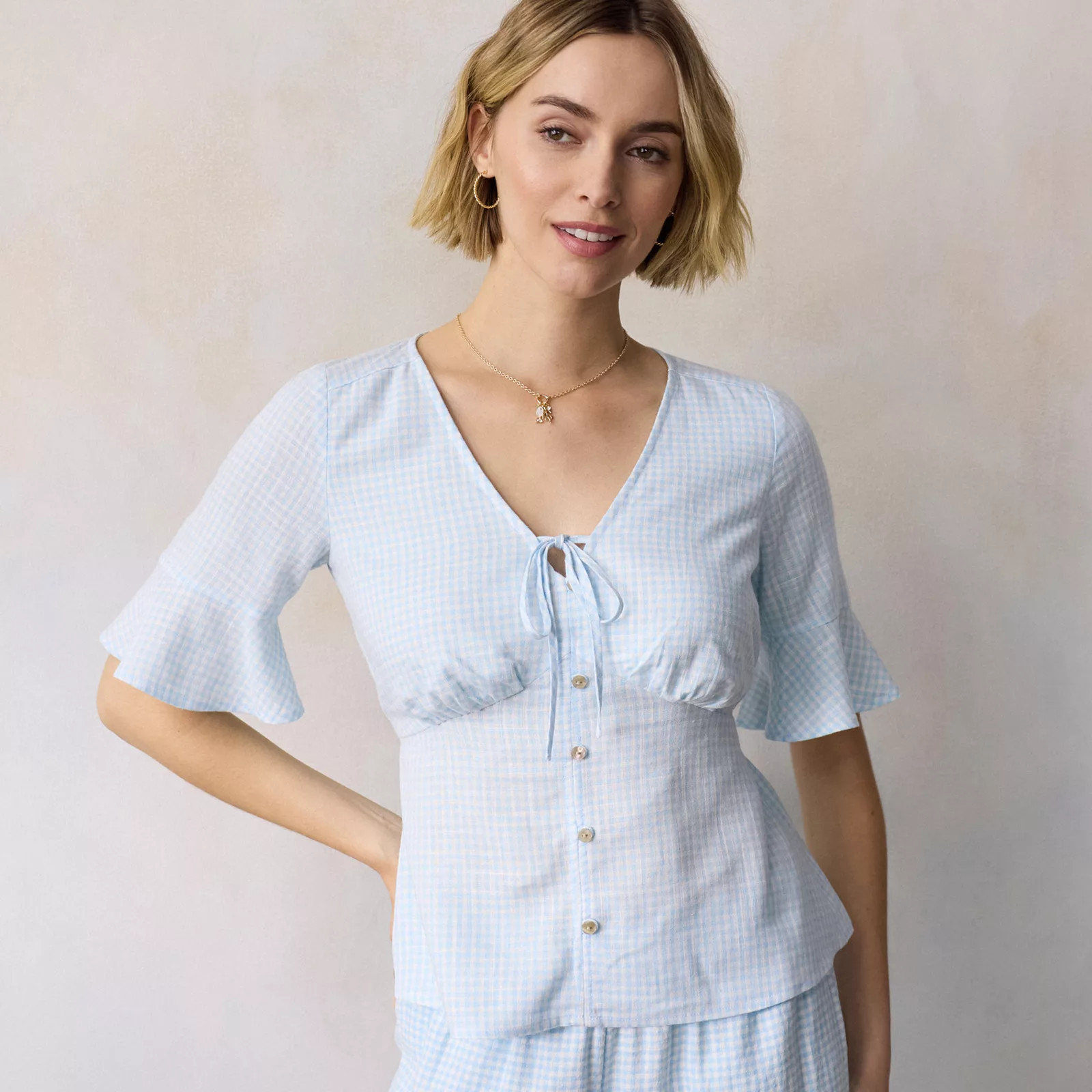 Women's LC Lauren Conrad Short Sleeve V-Neck Blouse | Kohl's