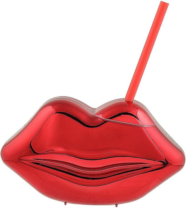 Fun Express Metallic Red Lips-Shaped Plastic Cup with Lids & Straws (12 oz) Pack of 6 - Perfect f... | Amazon (US)