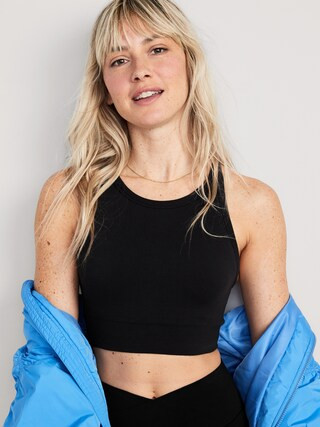 Light Support Seamless Rib-Knit Longline Sports Bra for Women | Old Navy (US)