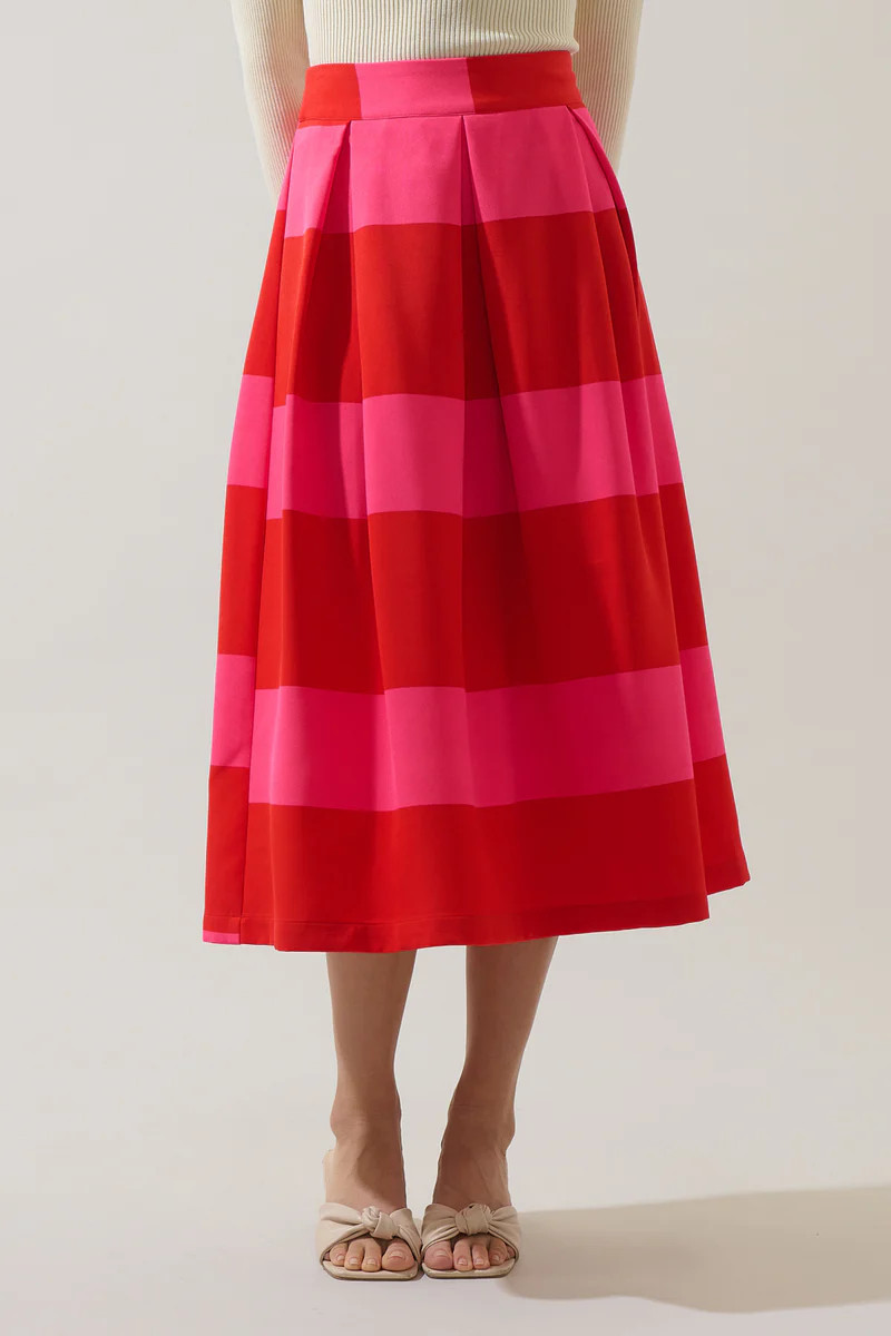 Lolli Stripe Pleated Midi Skirt | Sugarlips