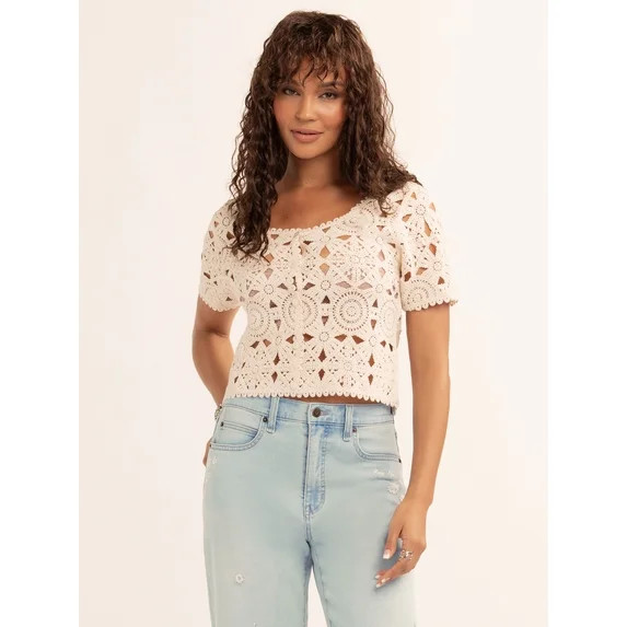 Jessica Simpson Women's Quincy Crochet Tee, Sizes XS-XL | Walmart (US)