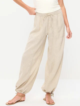Mid-Rise Linen-Blend Utility Pants | Old Navy (US)