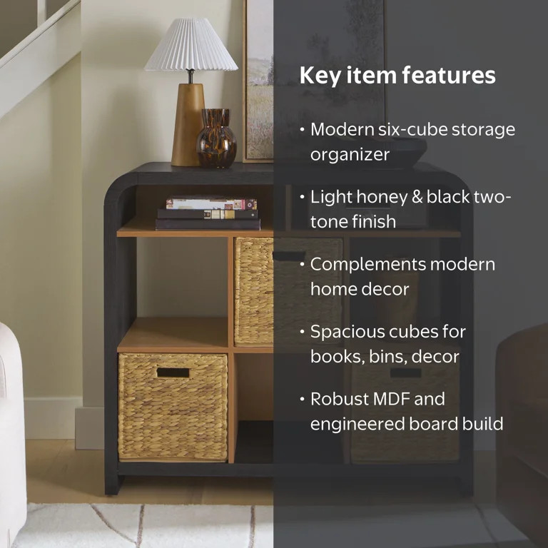 Better Homes & Gardens Juliet 6 Cube Storage Organizer, Light Honey & Black Finish | Walmart (US)