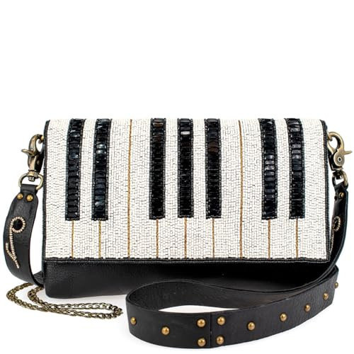 Mary Frances Keynote Beaded Handbag Piano-Key Design Musical-Themed Crossbody Bag, Black and White | Amazon (US)