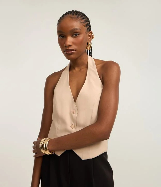 Blusa Frente Única Alfaiatada em Viscose com Costas Abertas Bege - Lojas Renner | Renner (BR)