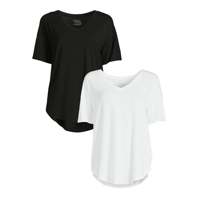 Time and Tru Women's V-Neck Tunic T-Shirt, 2-Pack | Walmart (US)