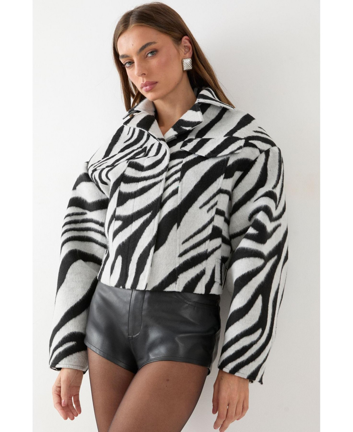 MissPap Women's Zebra Cropped Collared Jacket - Mono | Macy's