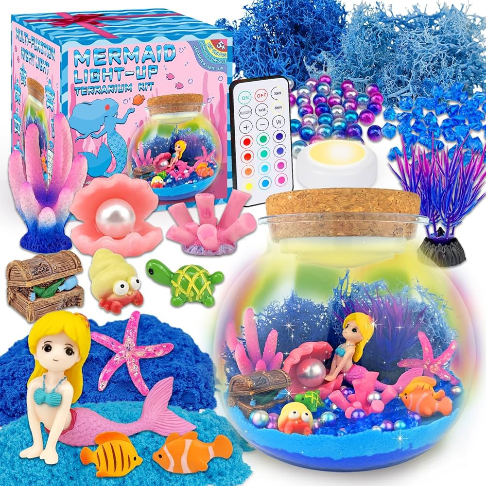 Mermaid Terrarium Craft Kit for Kids - LED Night Light Up & Remote Mermaid Birthday Gifts Toys fo... | Amazon (US)