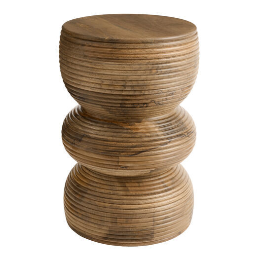 Orren Round Tonal Wood Tiered Geo Fluted Side Table by World Market | World Market