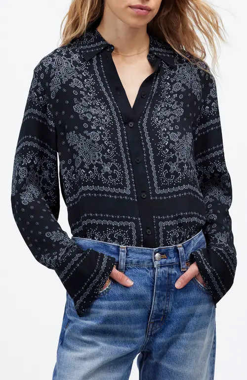 Madewell Bandana Print Relaxed Button-Up Shirt in Dark Navy at Nordstrom, Size Xx-Small | Nordstrom