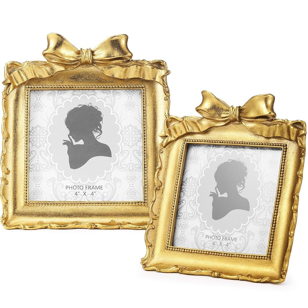 Chunful 1 Pcs Vintage Gold Picture Frames 4 x 4 Inch Bow Photo Frames Antique Baroque Ornate Resi... | Amazon (US)