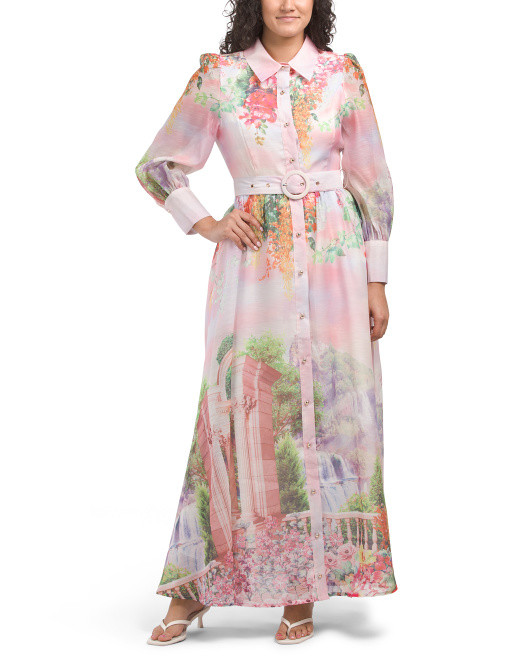 Long Sleeve Fountain Print Maxi Dress | TJ Maxx