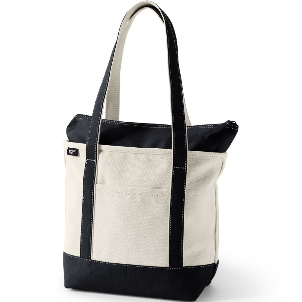 Long Handle Zip Top Canvas Tote - Natural/Black - One Size | Lands' End Business Outfitters