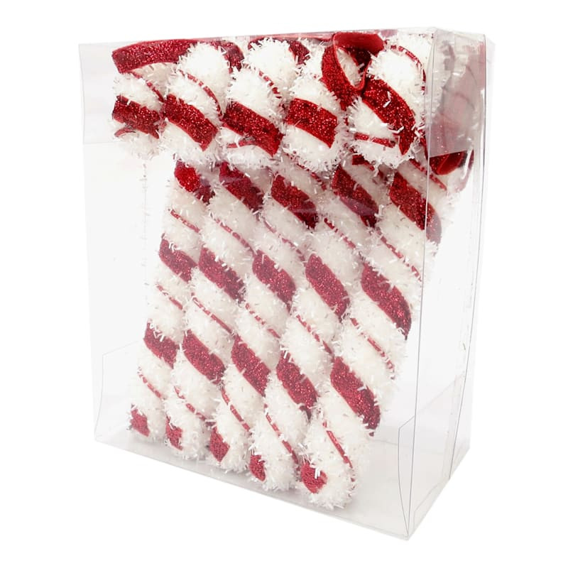 5-Count Candy Cane Tinsel Shatterproof Ornaments | At Home