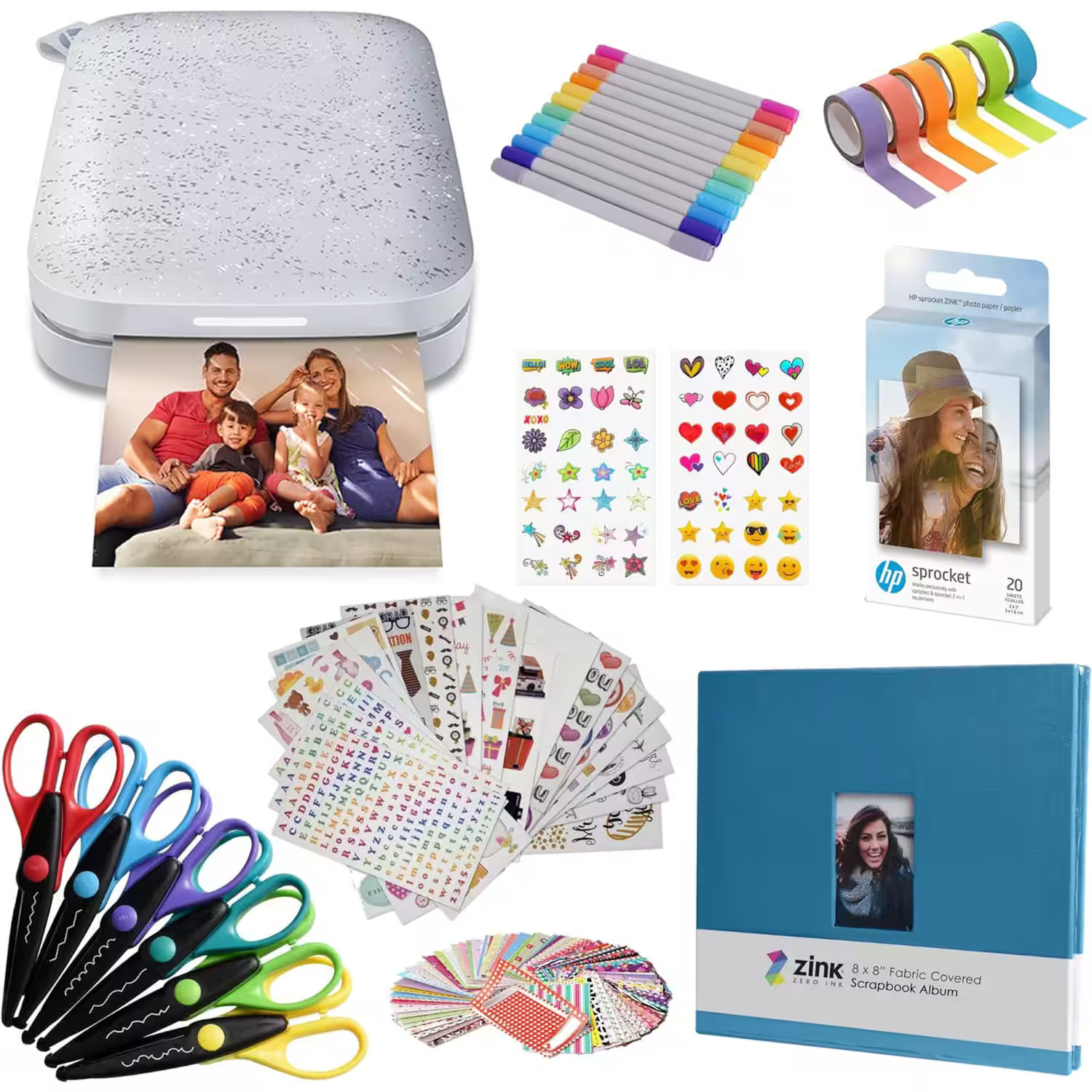 HP - Sprocket Portable 2x3"" Instant Photo Printer, Accesories & Scrapbook Bundle - Luna Pearl | Best Buy U.S.