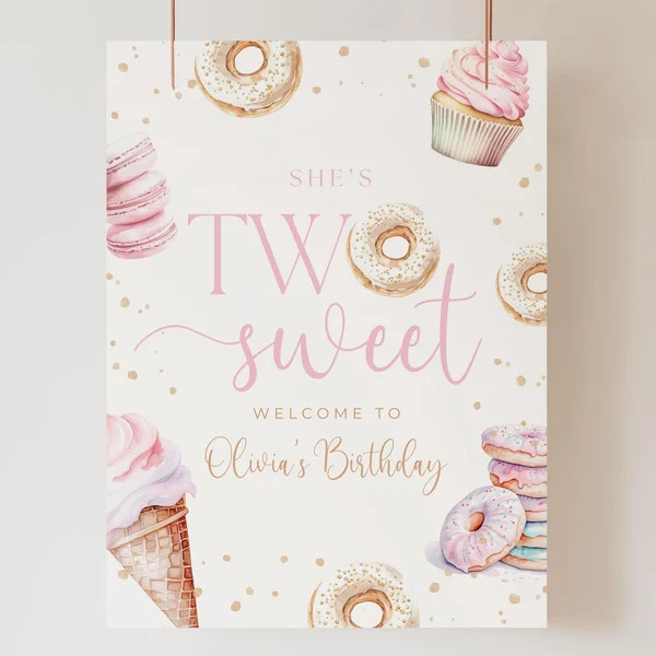 Self-editable Two Sweet Birthday Welcome Sign Poster 2nd Birthday Toddler Baby Party Boho Minimal... | Etsy (US)