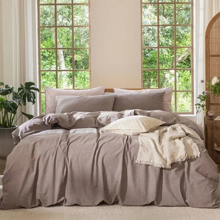 MooMee 100% Washed Cotton Duvet Cover Set Oversized King Linen Like Textured Breathable Lightweight 3-Piece (Mauve Brown, 120"x98") | Walmart (US)