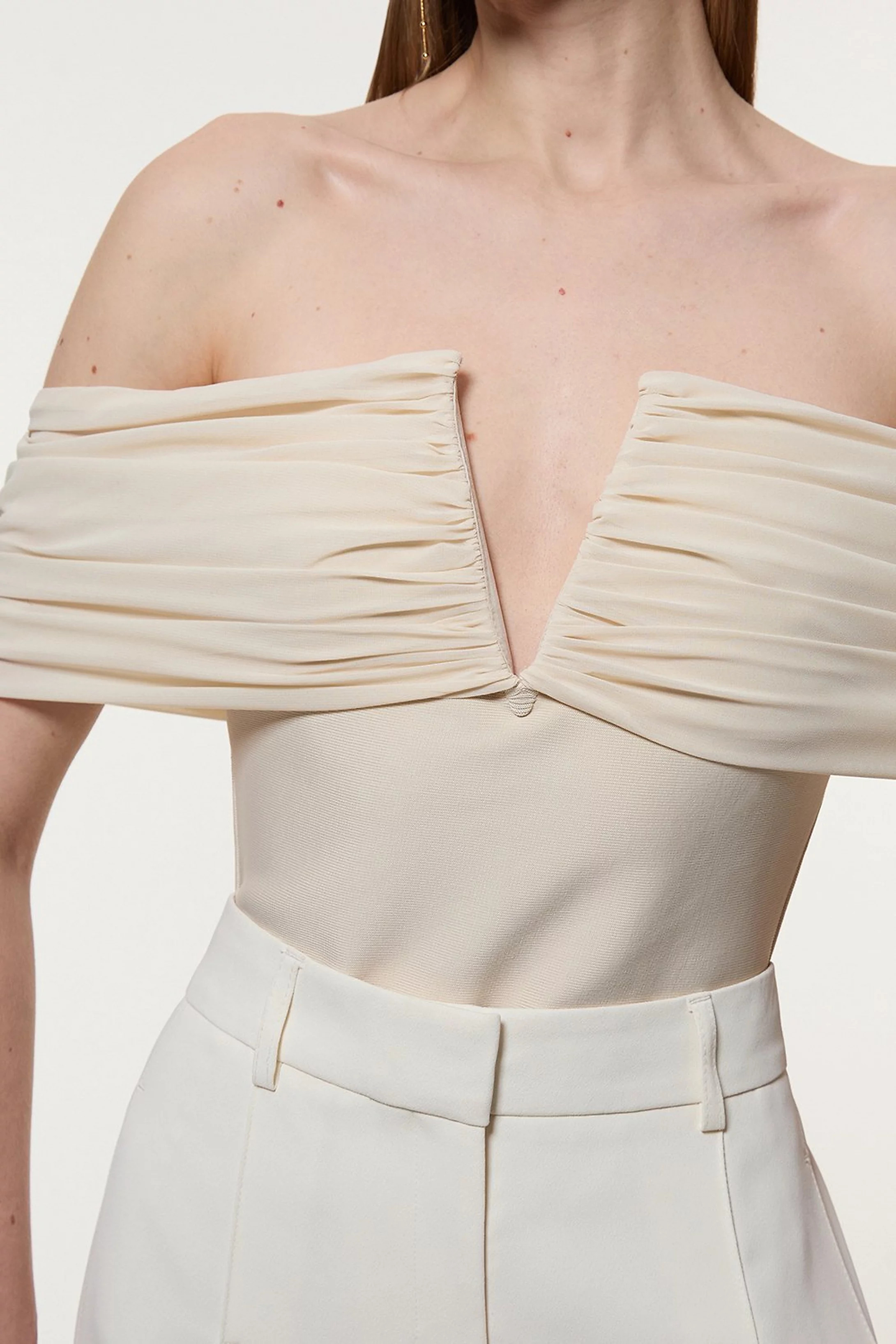 Figure Form Bandage Knit Woven Bardot Top | Karen Millen UK + IE + DE + NL