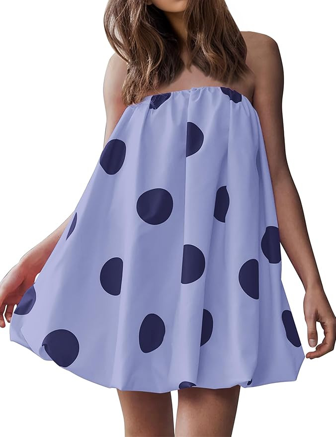 Meladyan Women’s Polka Dot Bubble Mini Dress Strapless Backless Loose Fit Tube Dress Elegant Pl... | Amazon (US)