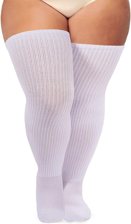 Plus Size Thigh High Socks for Women Thick Thighs Cotton Knit Extra Long Over the Knee Leg Warmer | Amazon (US)