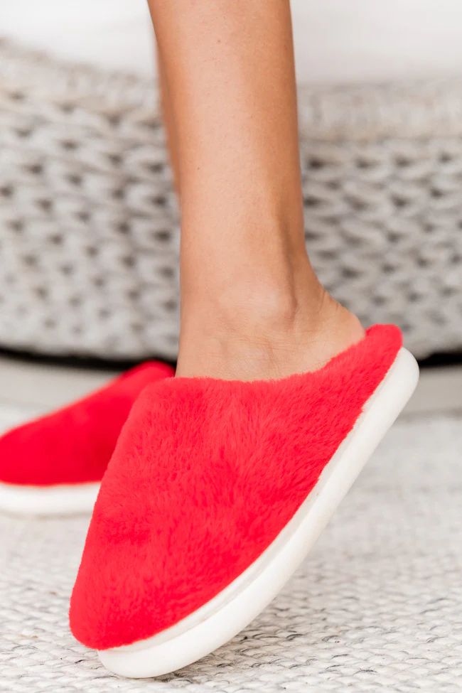 Fuzzy Solid Red Slippers | Pink Lily
