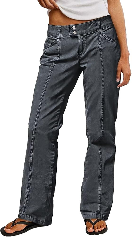 Flamingals Straight Leg Cargo Pants for Women Mid Rise Stretchy Seam Front Business Casual Dress ... | Amazon (US)