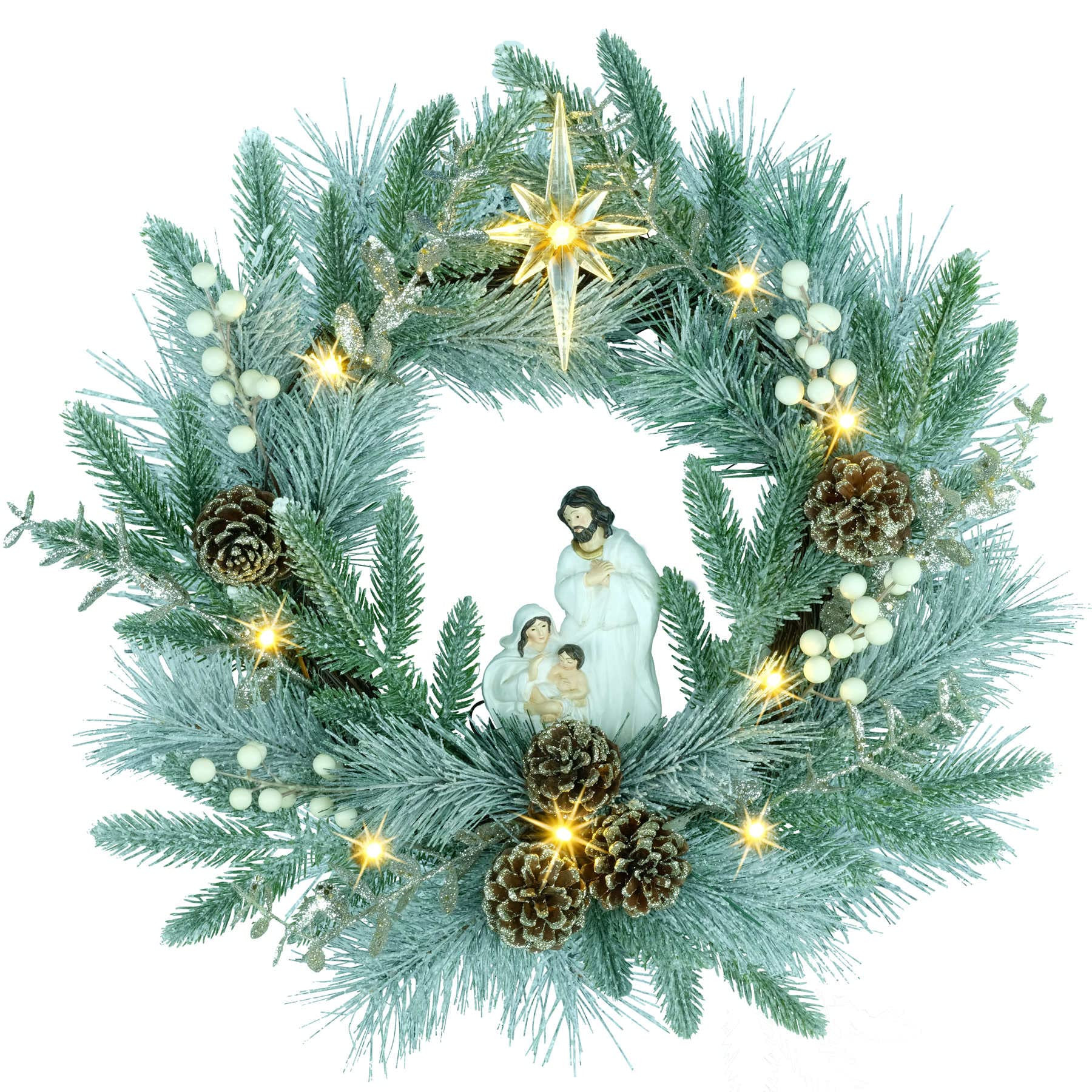 YULETIME 20" Pre-Lit Nativity Wreath, Battery Operated with 10 Fairy Lights, Holy Family Nativity... | Amazon (US)