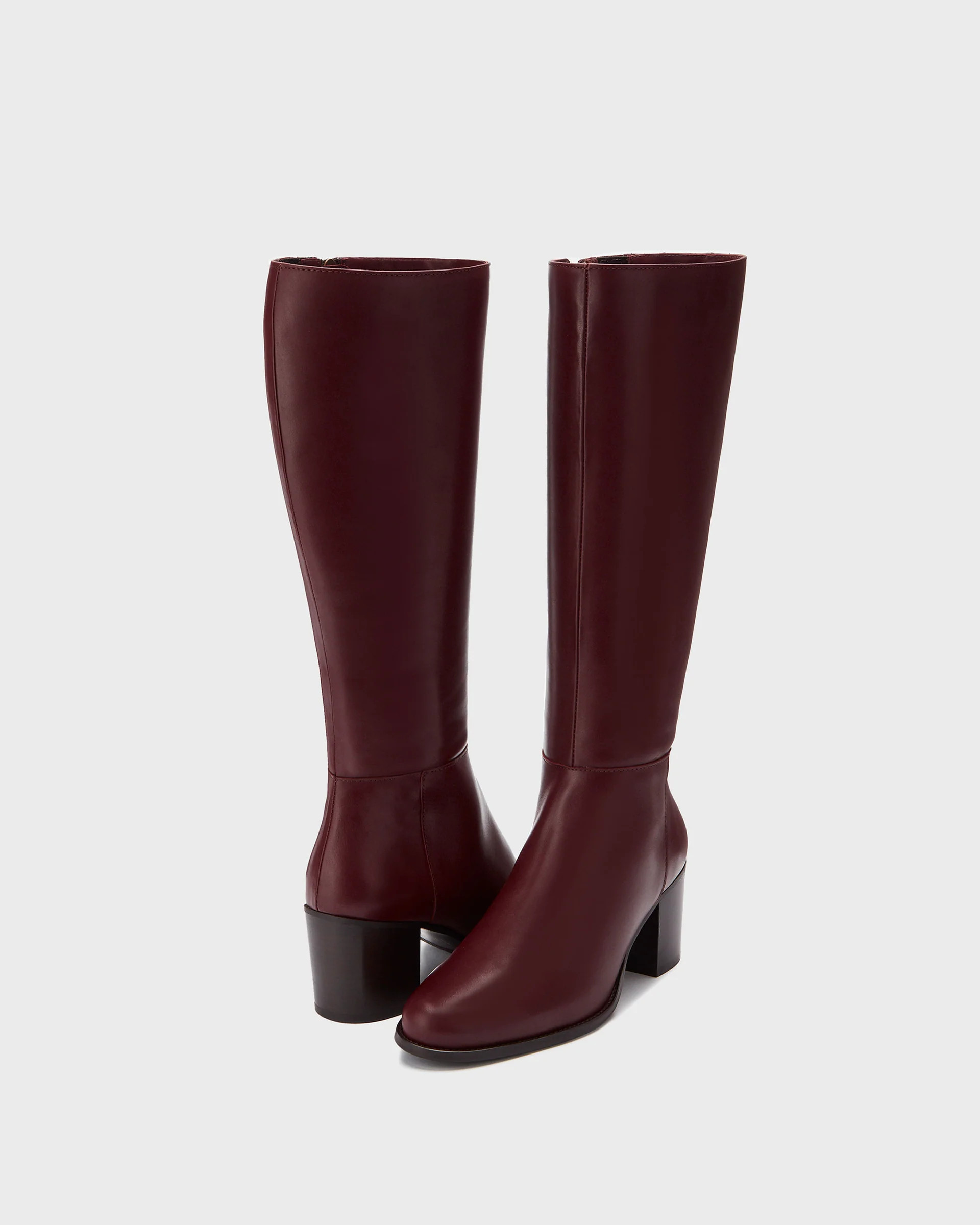 Dalia Petite Burgundy Leather Knee High Heeled Boots | DuoBoots | DuoBoots