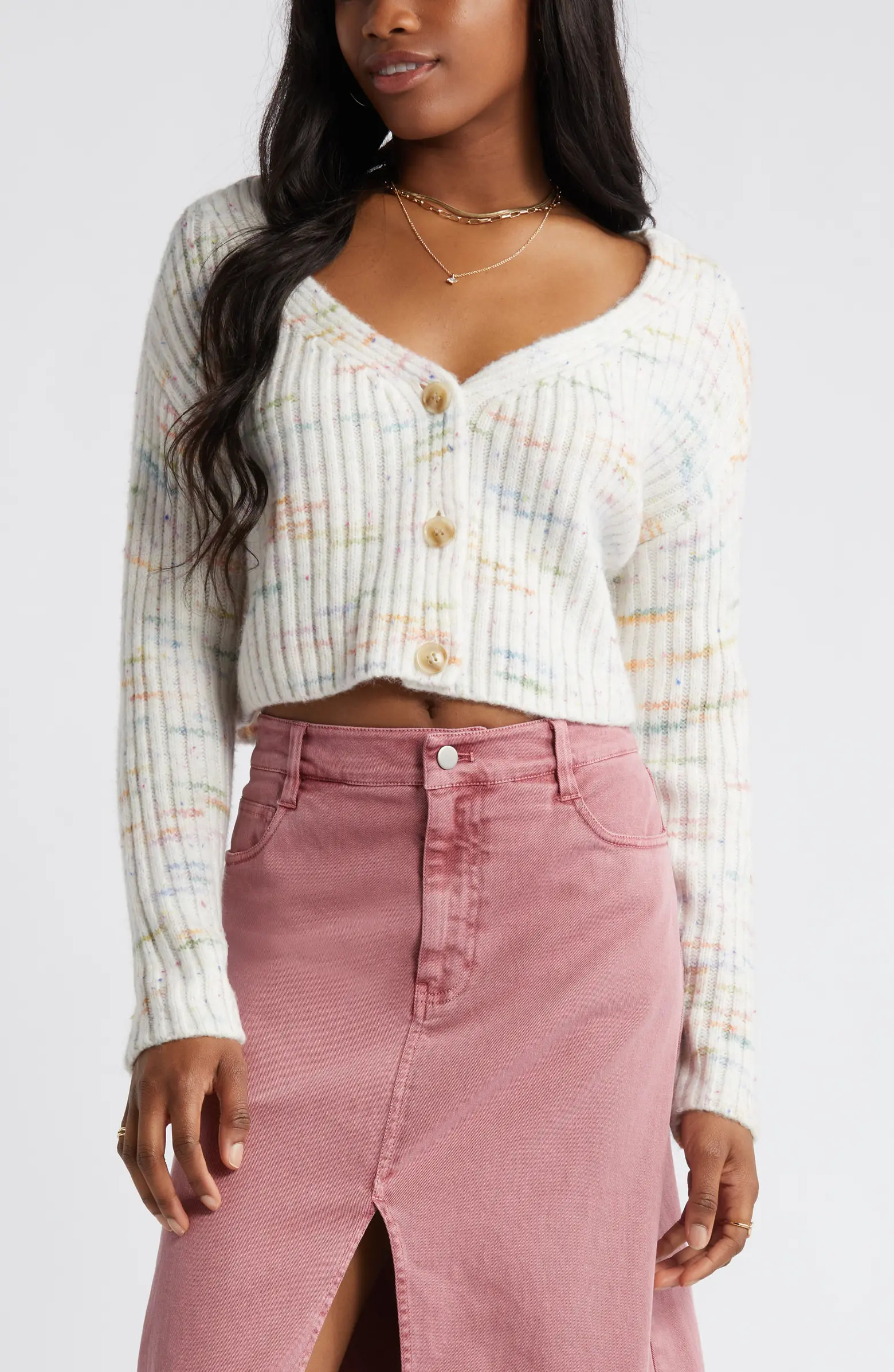Space Dye V-Neck Crop Rib Cardigan | Nordstrom